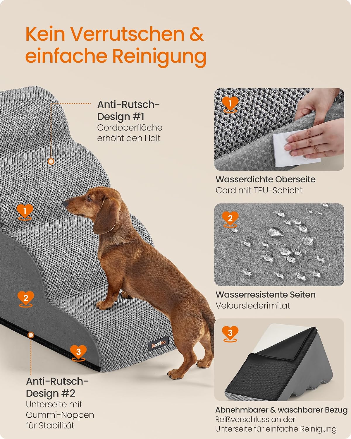 Detalle 1 de Feandrea Hundetreppe mit 4 Stufen