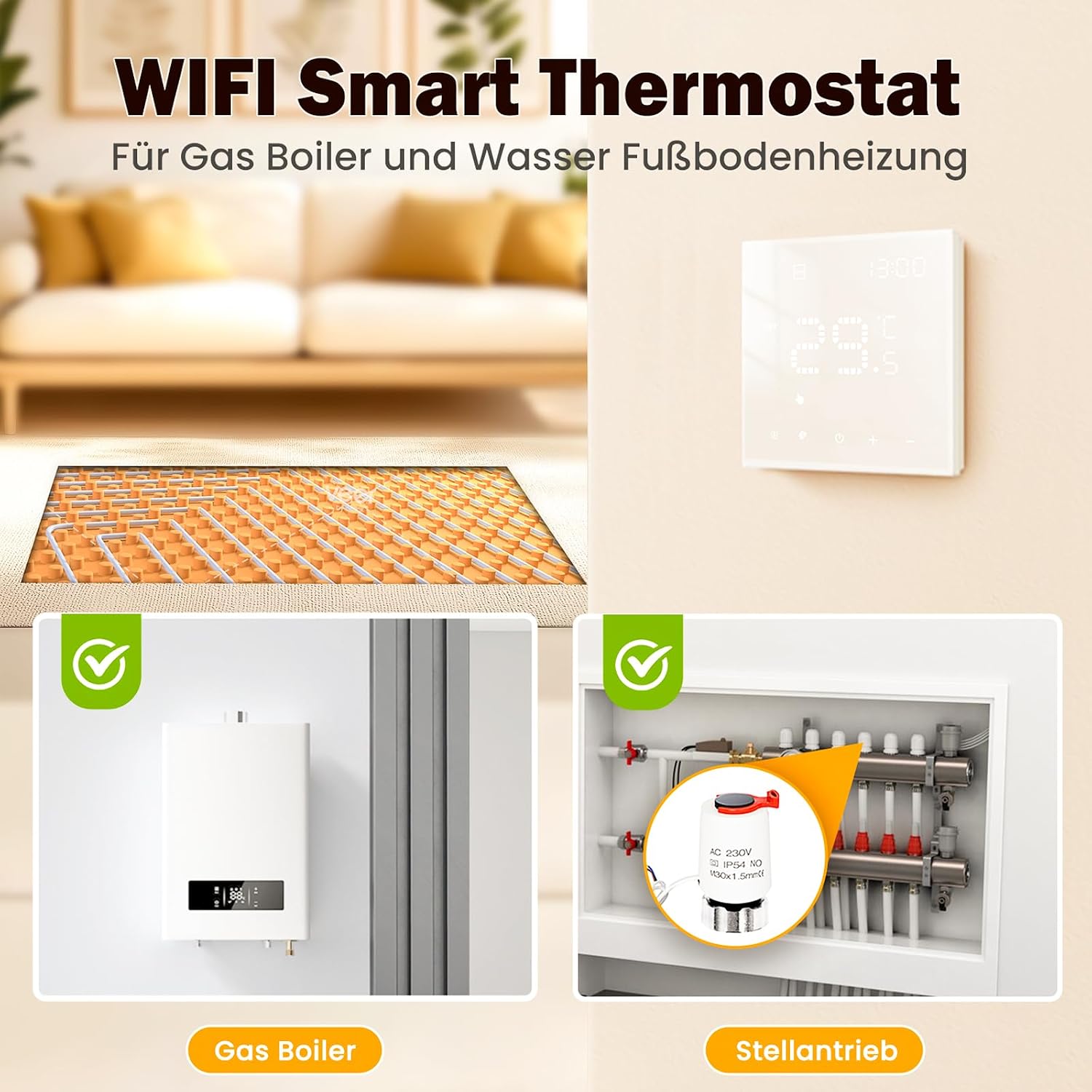 Detalle 2 de AVATTO Thermostat für Wasser Fußbodenheizung