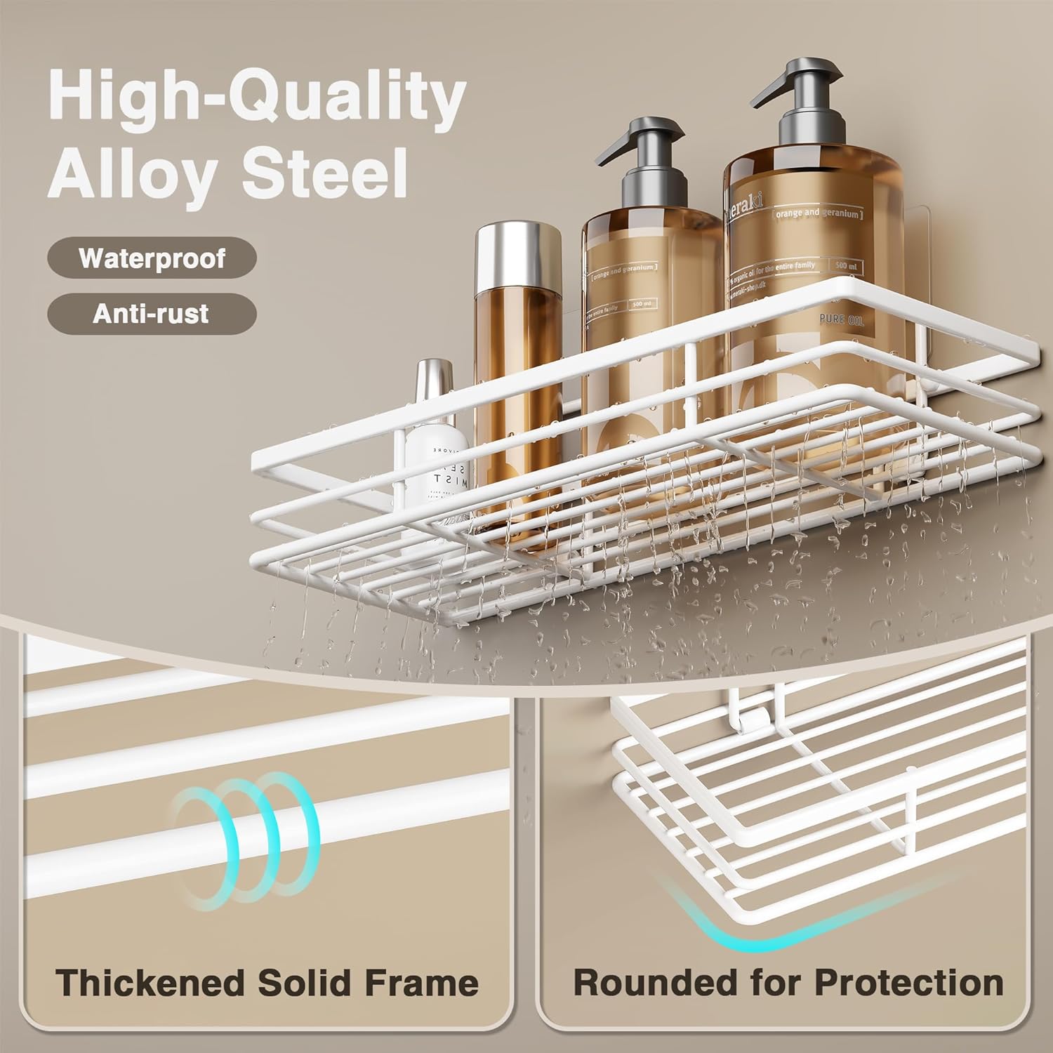 Thumbnail 2 de Saffruff Shower Caddy Bathroom Shelf Organiser – White 2-Pack with Adhesive Mounts