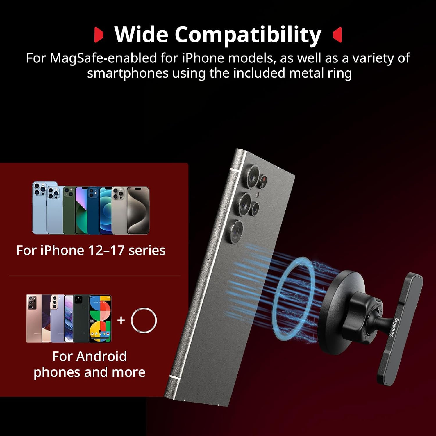 Detalle de SMALLRIG Support magnétique double face pour iPhone 16/15/14/13/12 (5460) : réglable à 360°