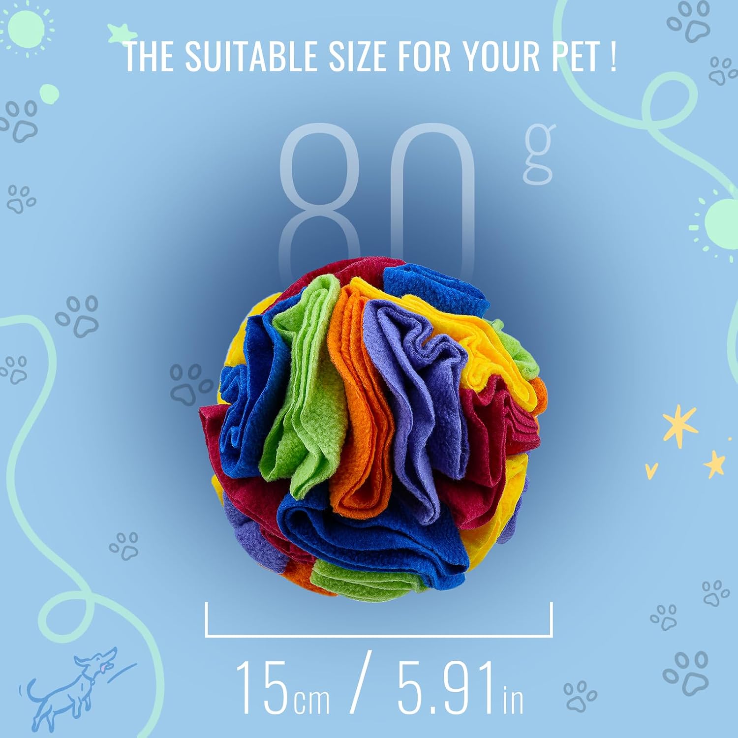 Detalle 2 de Larimuer Pet Snuffle Ball (15cm) – puzzle sniffing dog enrichment toy for treat training