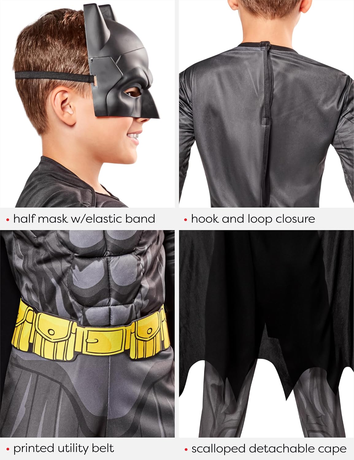Detalle de Rubies DC Comics Batman Kids Costume with Padded Jumpsuit, Cape and Mask
