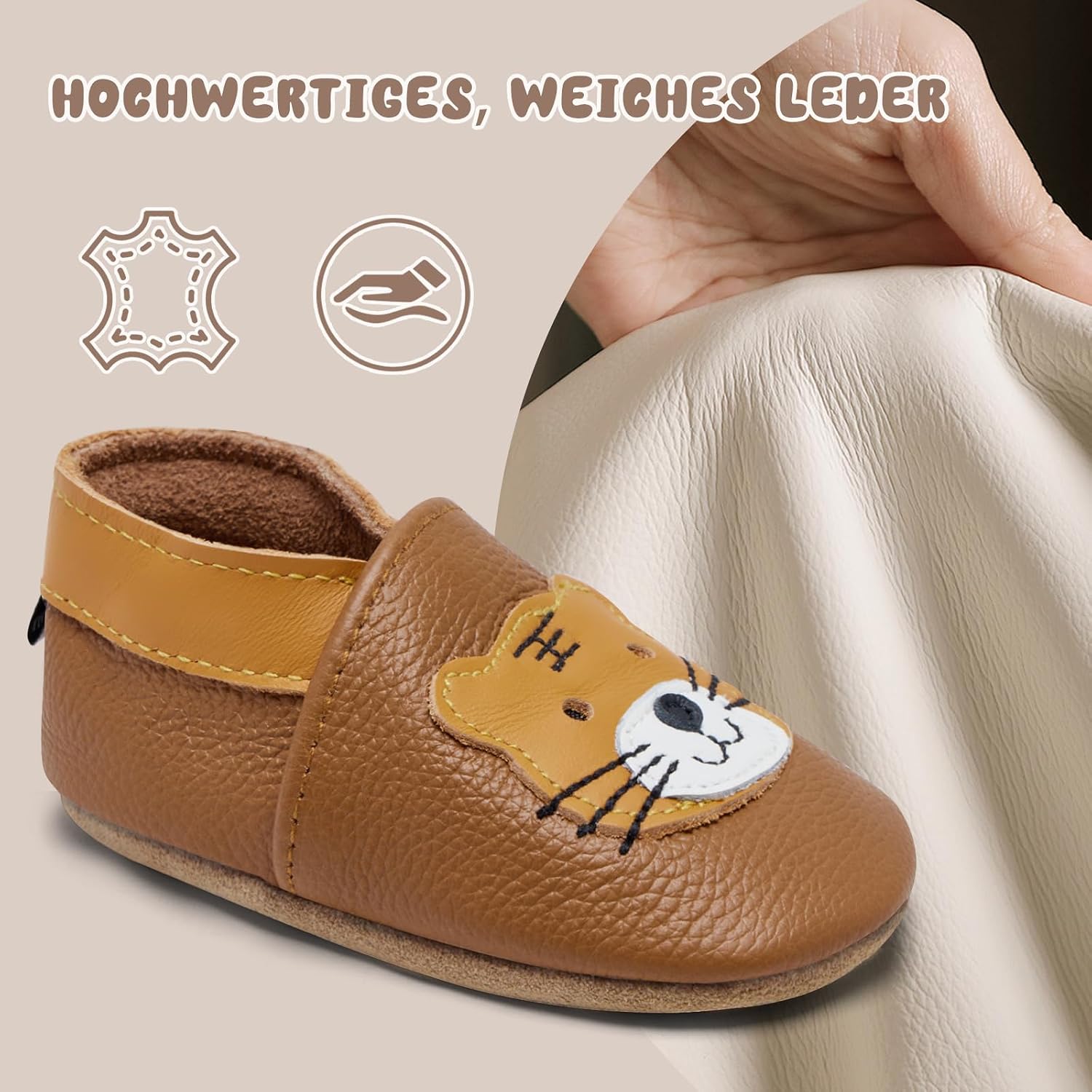 Detalle de IceUnicorn Krabbelschuhe – weiche Lederläufer für Babys mit rutschfester Sohle