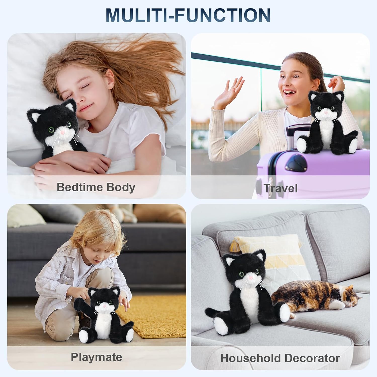 Detalle 1 de SuzziPals Heated Black & White Cat Plush with Lavender