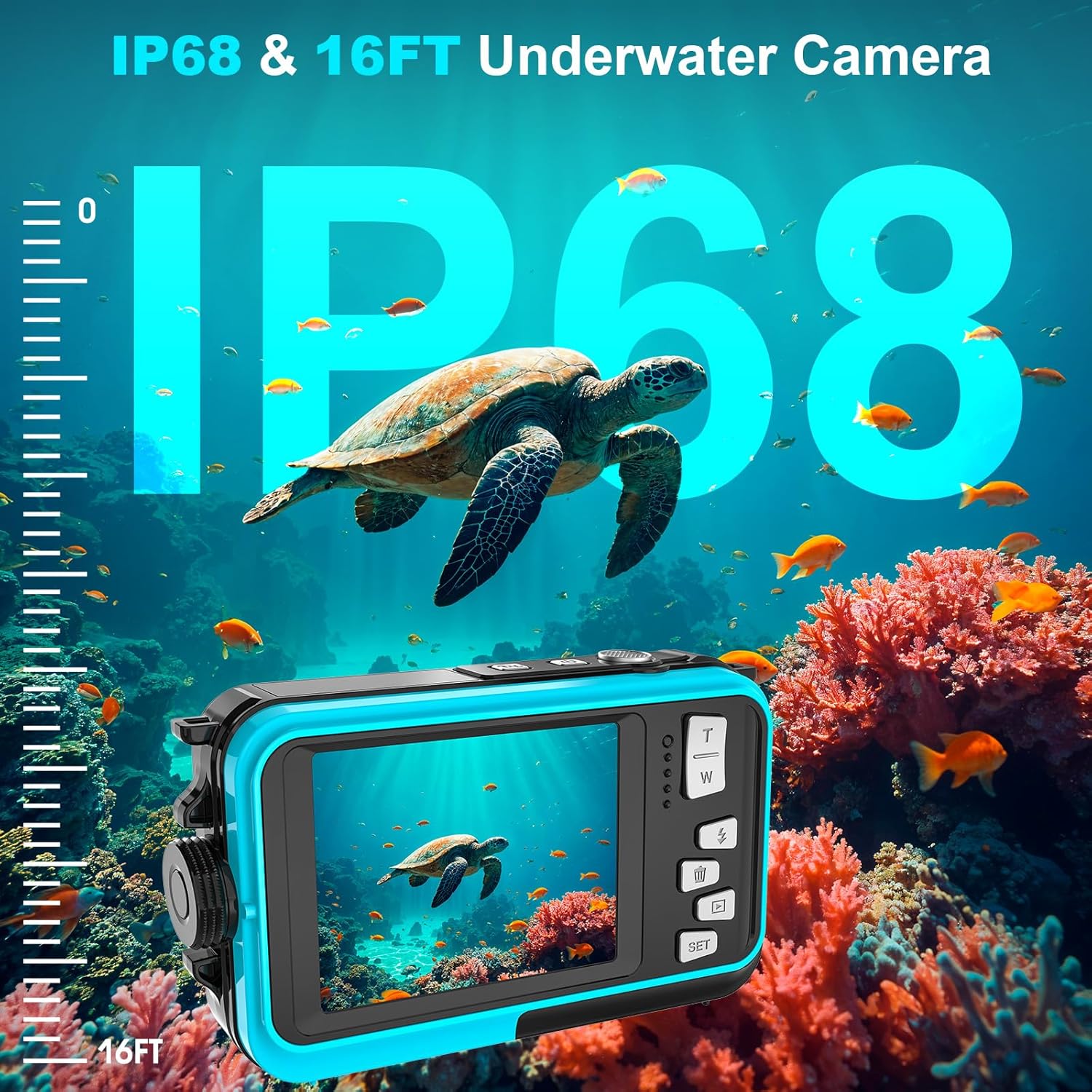 Detalle 2 de Yixinxin 4K Unterwasserkamera mit Dual-Screen – 64MP Autofokus, 16 ft Tauchtiefe, inklusive 32GB