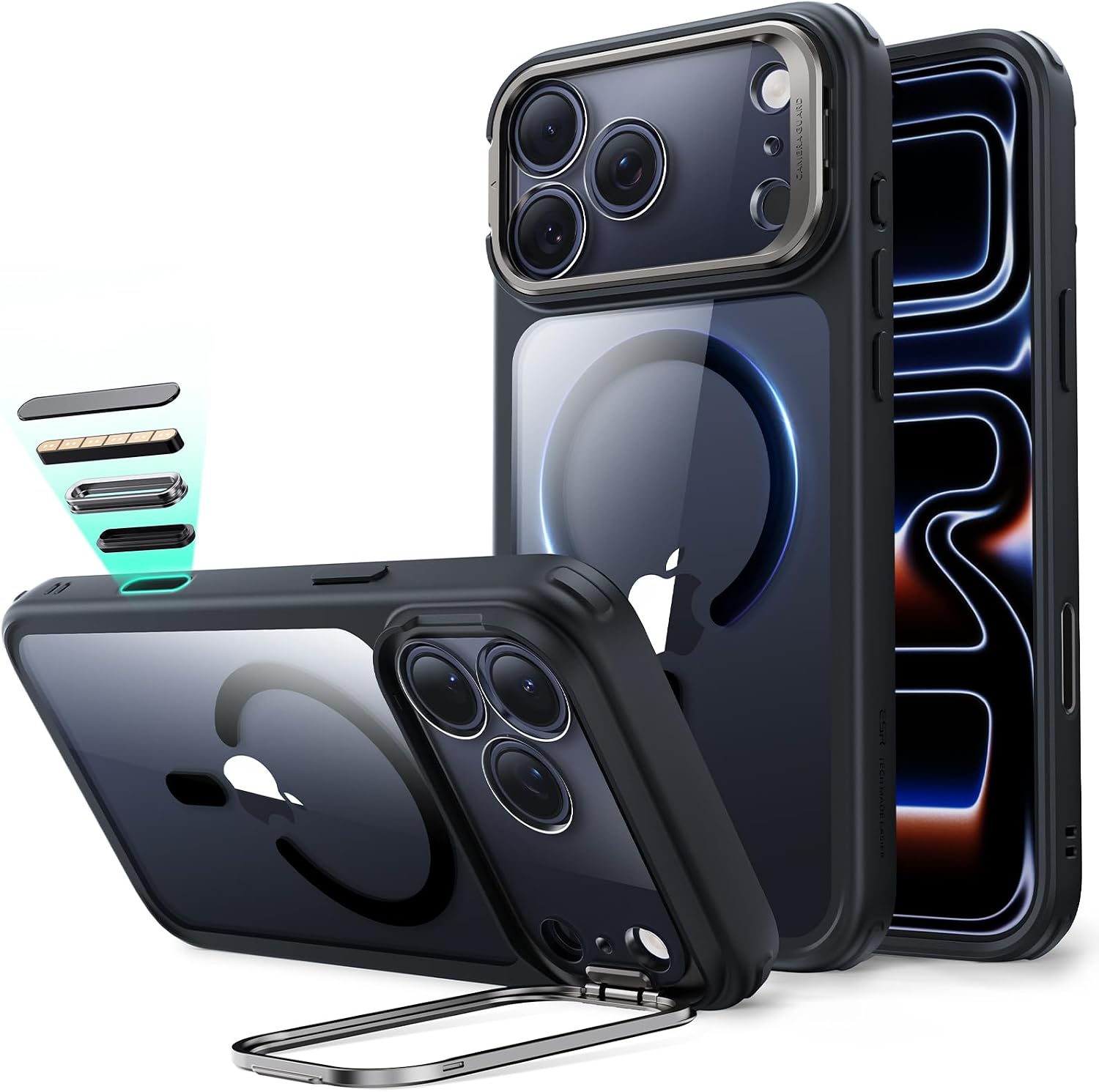 Detalle de ESR Hülle für iPhone 17 Pro Max mit Kamerasteuerung, MagSafe & verstecktem Ständer – Classic Serie, klares Schwarz
