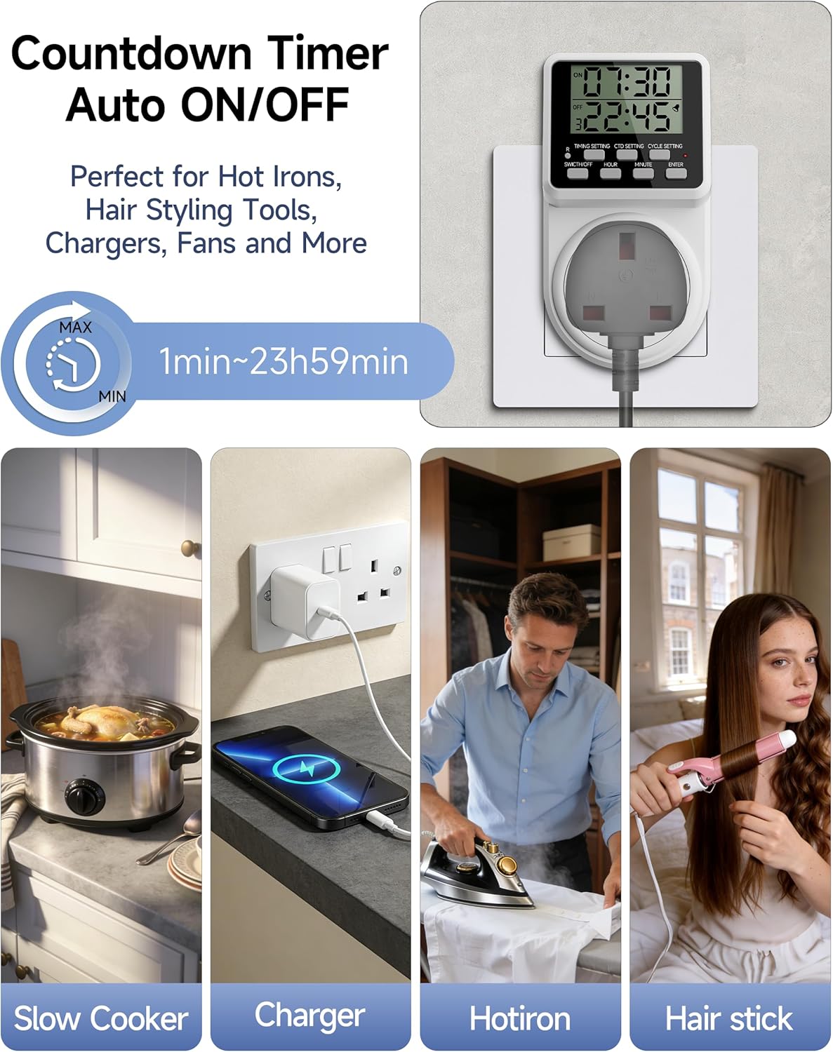 Thumbnail 4 de ORIDGET 24 Hour Digital Electric Timer Plug Socket (13A / 240V) with Countdown & Repeat Cycle
