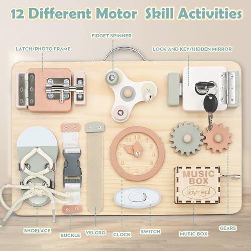 Detalle de Joyreal Busy Board Montessori – Planche d’activités sensorielles et motricité pour Bébé et Enfant