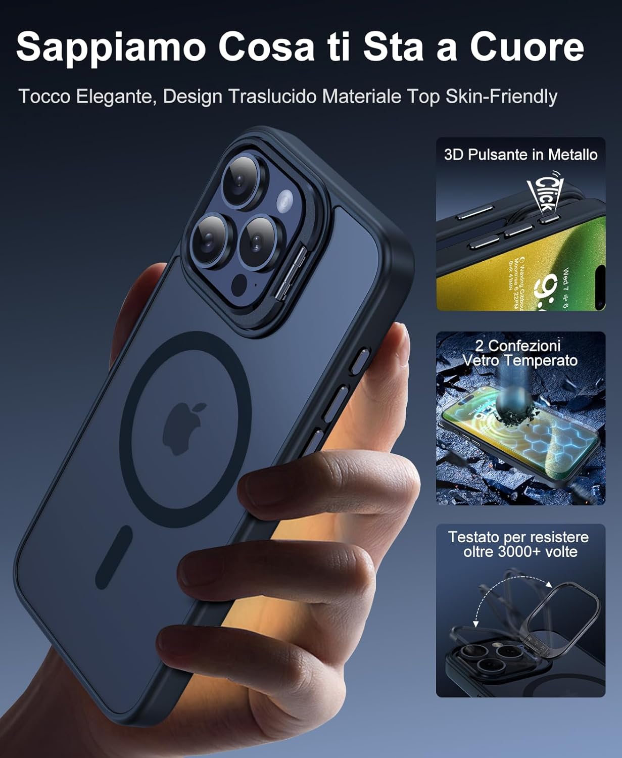 Detalle 2 de Beeasy Cover per iPhone 15 Pro Max MagSafe con Cavalletto e Pellicole in Vetro Temperato