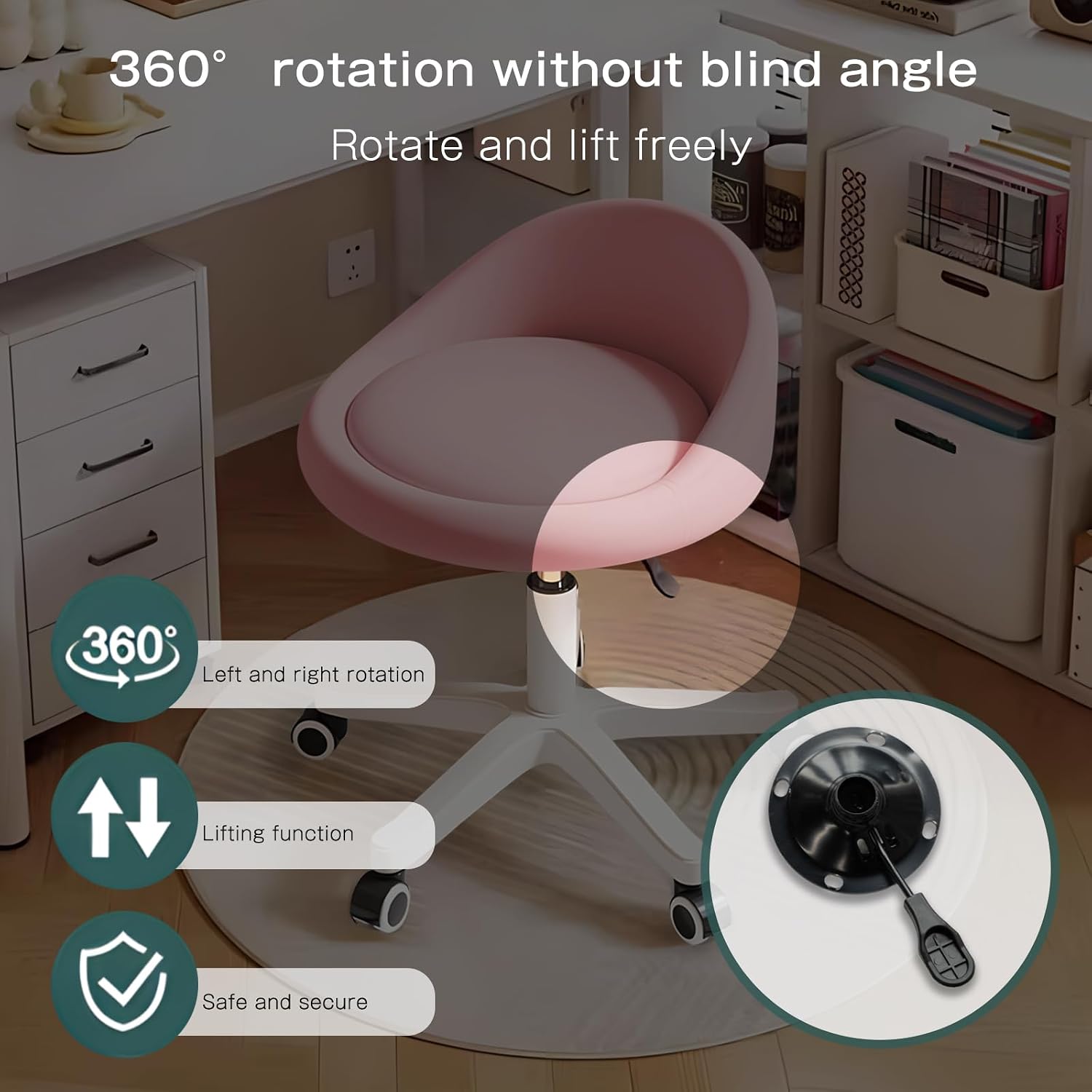 Detalle 2 de Rolling Stool Ergonomic Swivel Seat 14.4-inch