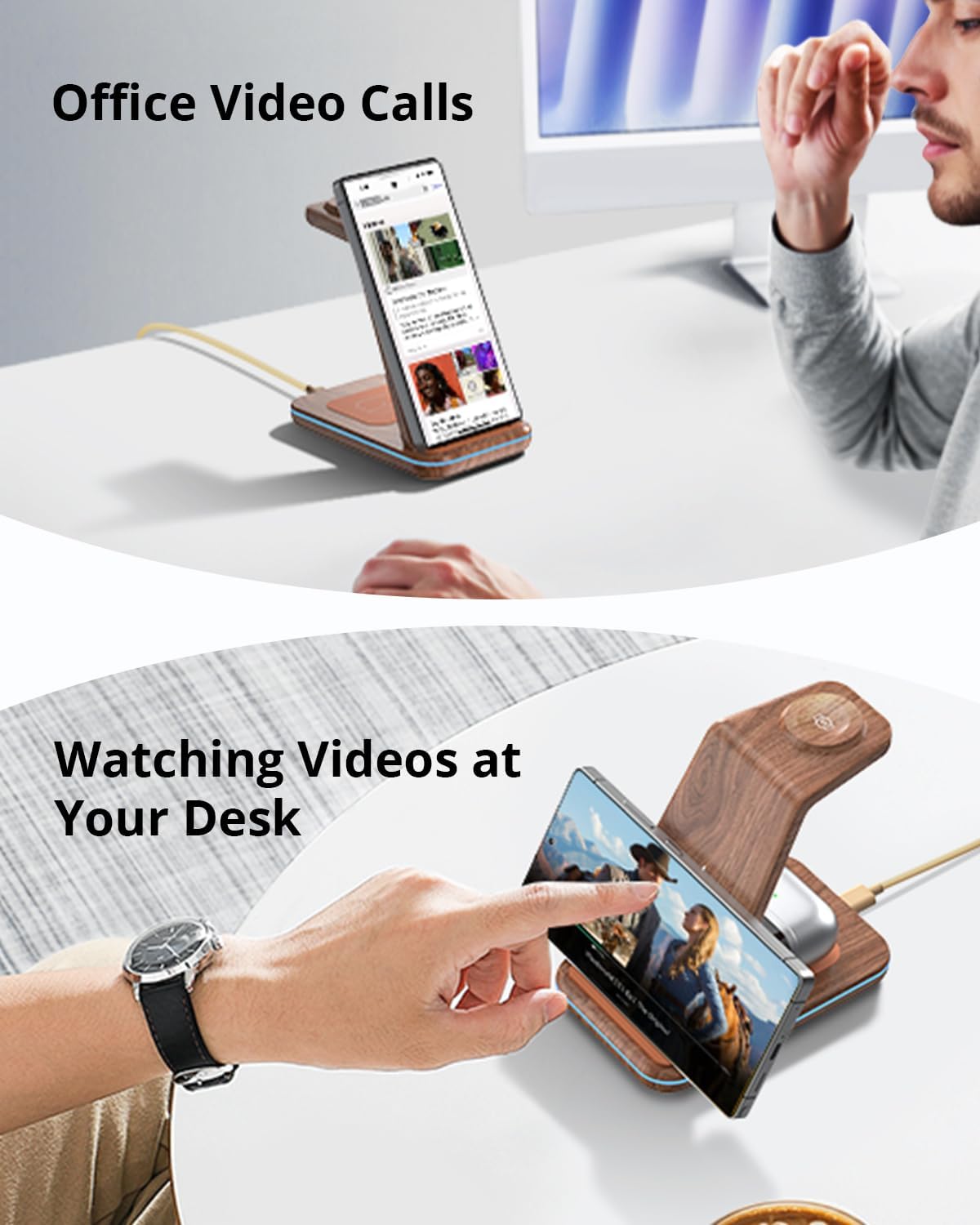 Detalle de JoyGeek 3 in 1 Wireless Charger for Samsung – Charging Station for Galaxy Phones, Watches, and Buds