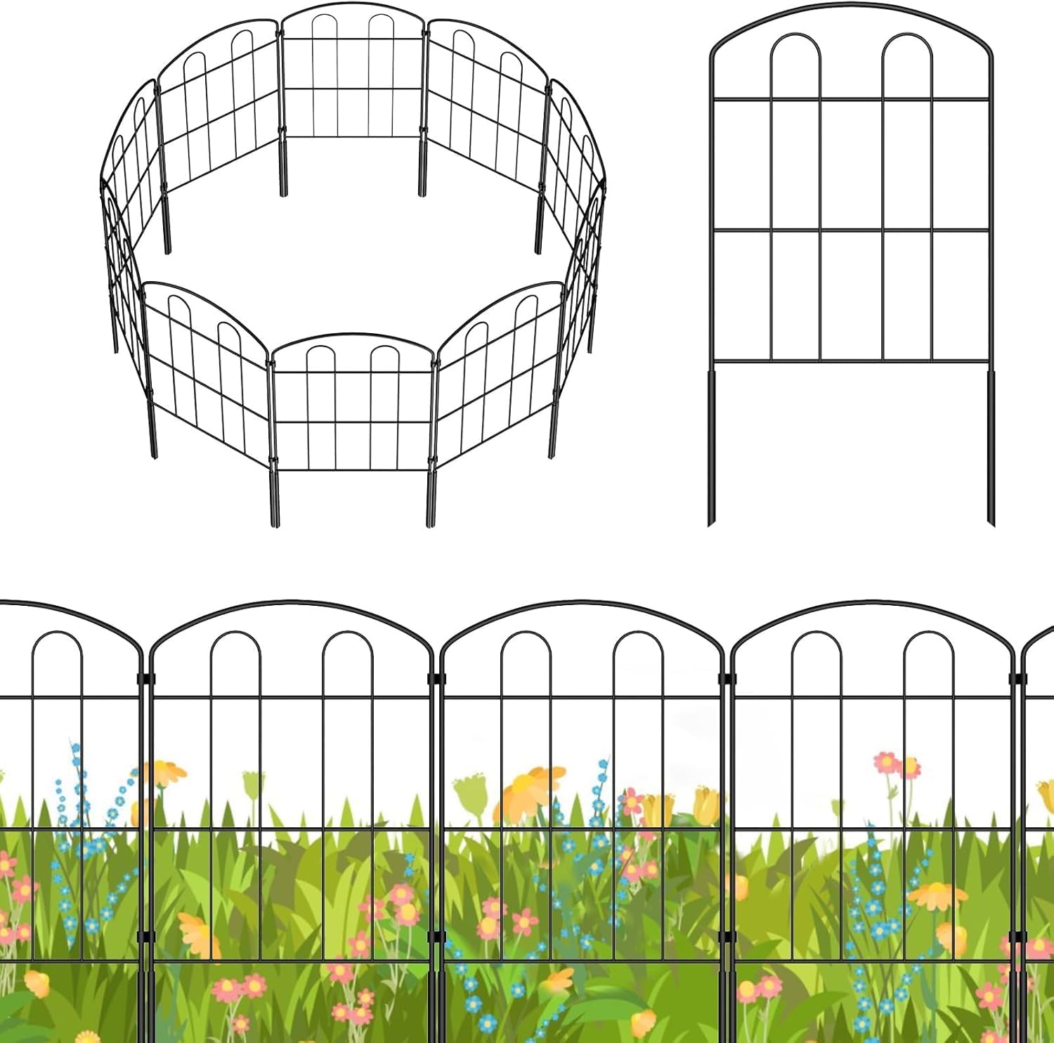 Detalle de LIANTRAL Garden Fence: 6.6m Modular 61cm High Steel Border for Garden Edging
