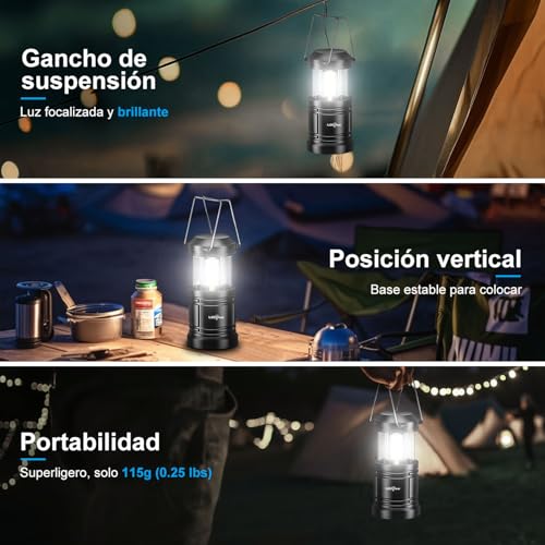 Thumbnail 5 de ILEEDear paquete de 2 linternas LED plegables para camping y emergencias (negro)