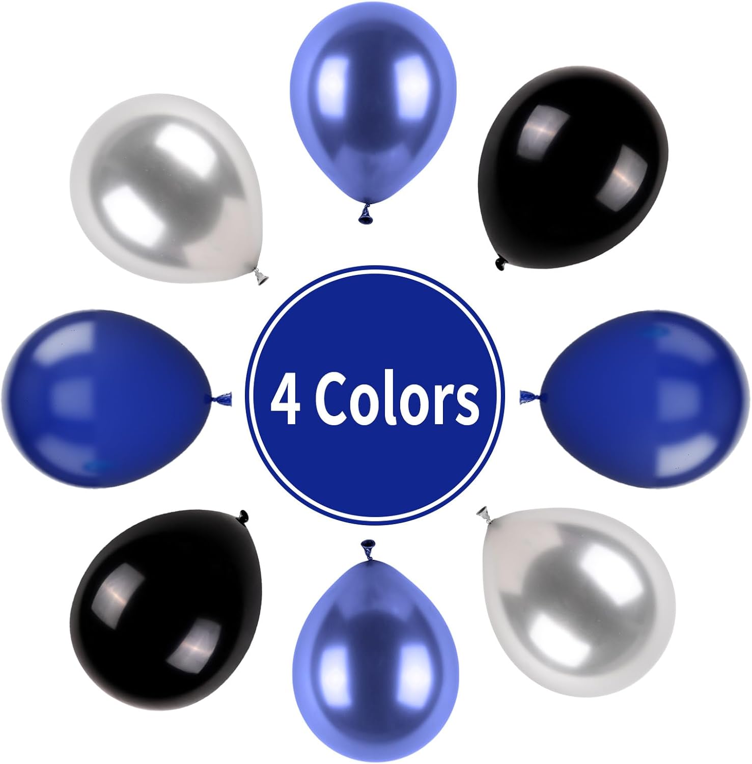 Detalle de Blue and Black Balloons Set — Navy, Silver, and Black Latex Party Balloons (61 Pieces)
