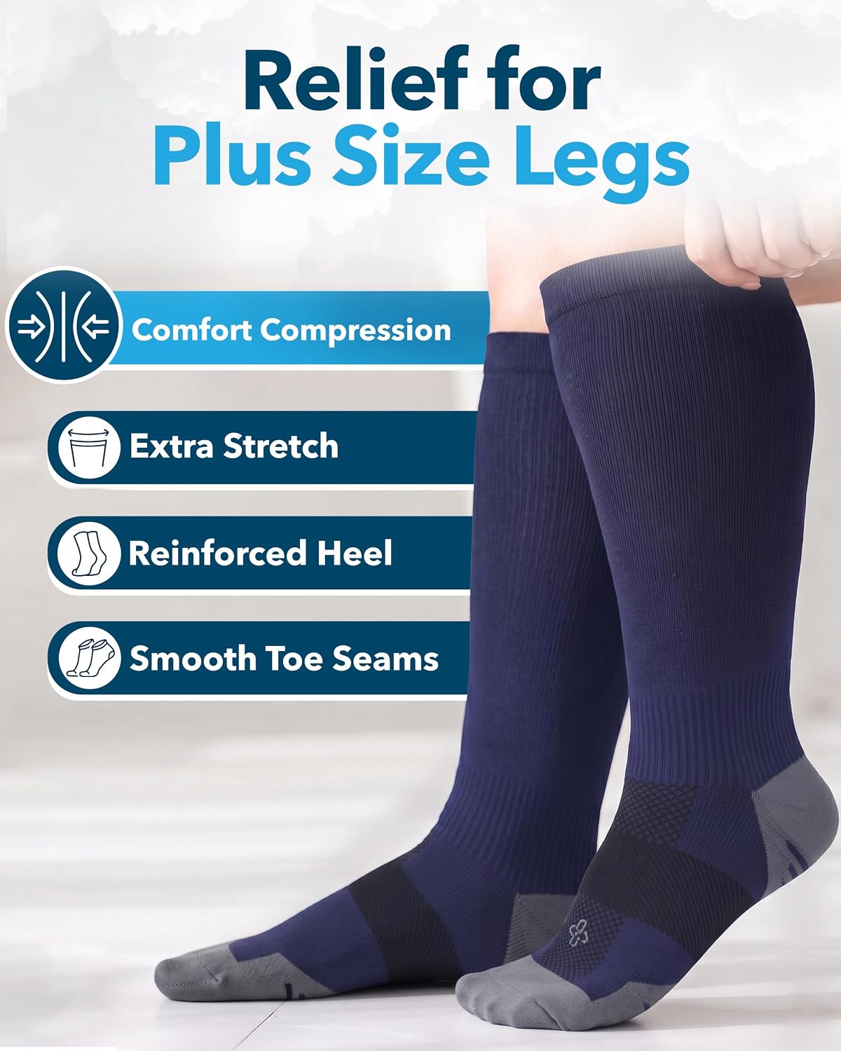 Detalle 2 de Doctor's Select 3 Pairs Plus Size Wide Calf Compression Socks (Up to 6XL) – 20-30 mmHg