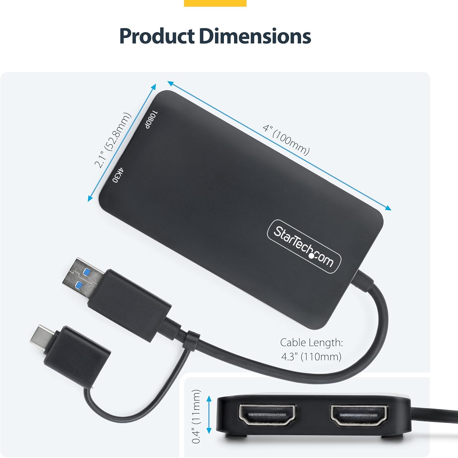 Thumbnail 5 de StarTech USB-A and USB-C to Dual HDMI Adapter (4K30 + 1080p) — USB 3.0, 2 Displays, Windows/ChromeOS/Ubuntu