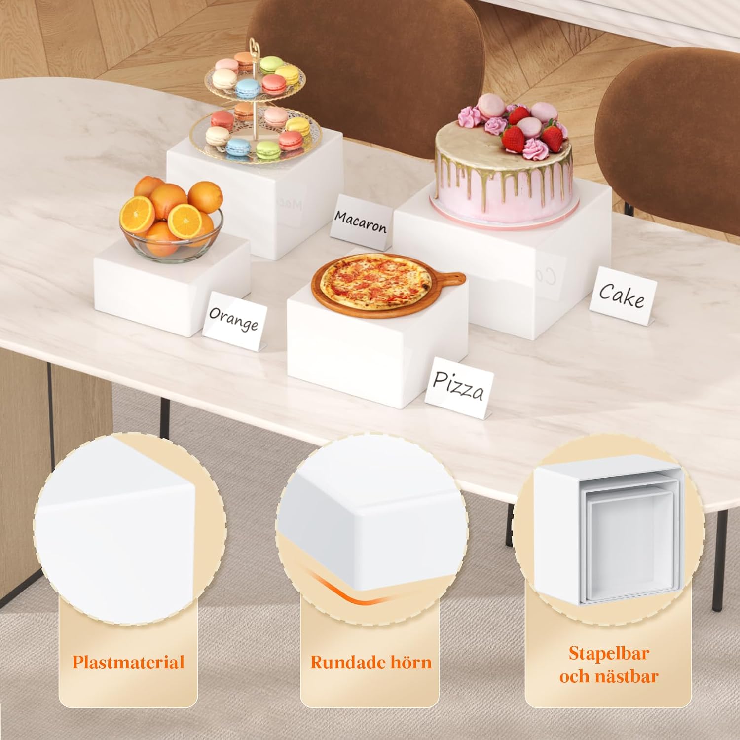 Detalle 1 de Lifewit 24172 buffépodier i vit plast, 4 stapelbara delar