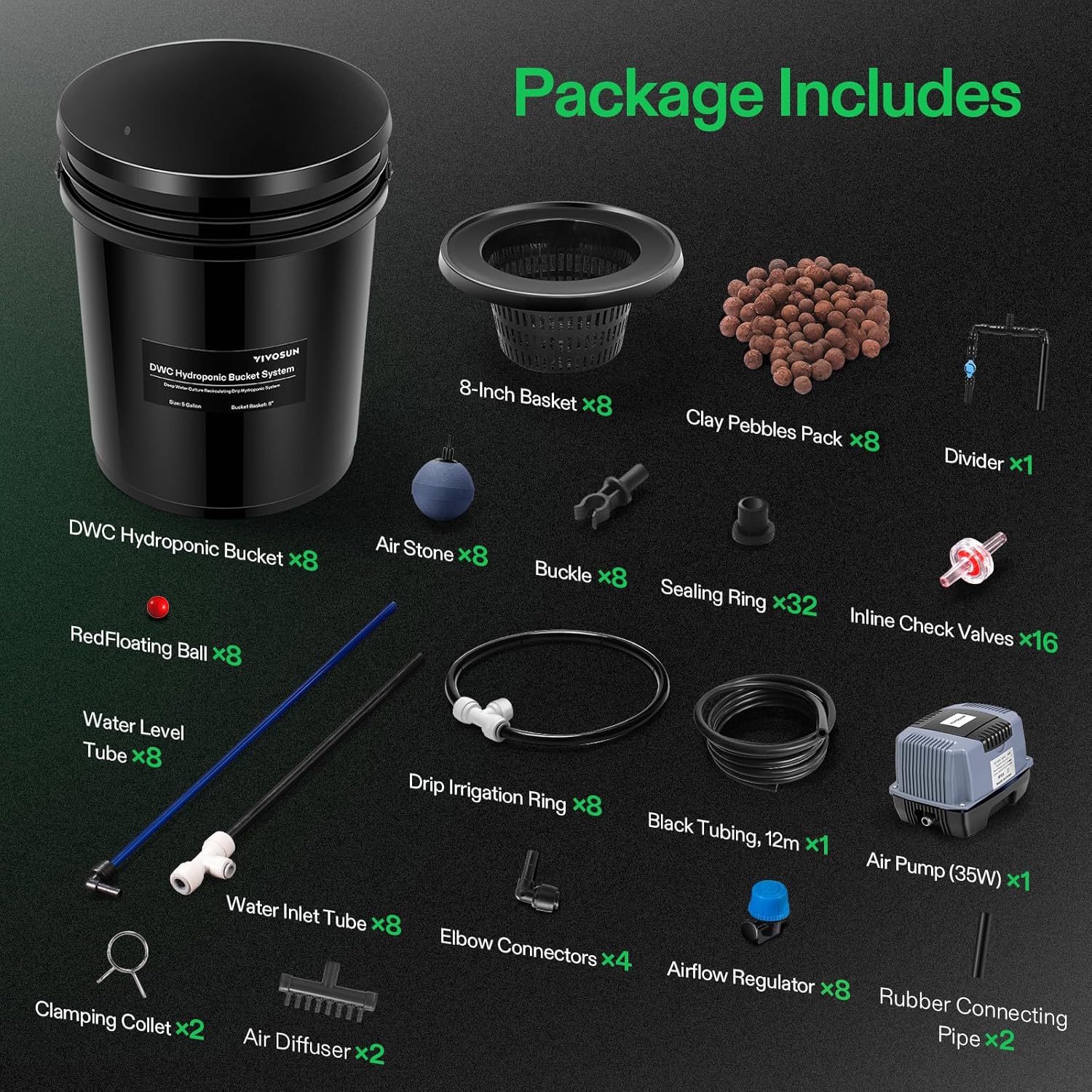 Thumbnail 6 de VIVOSUN sistema idroponico DWC con kit antigoccia superiore e ricircolo