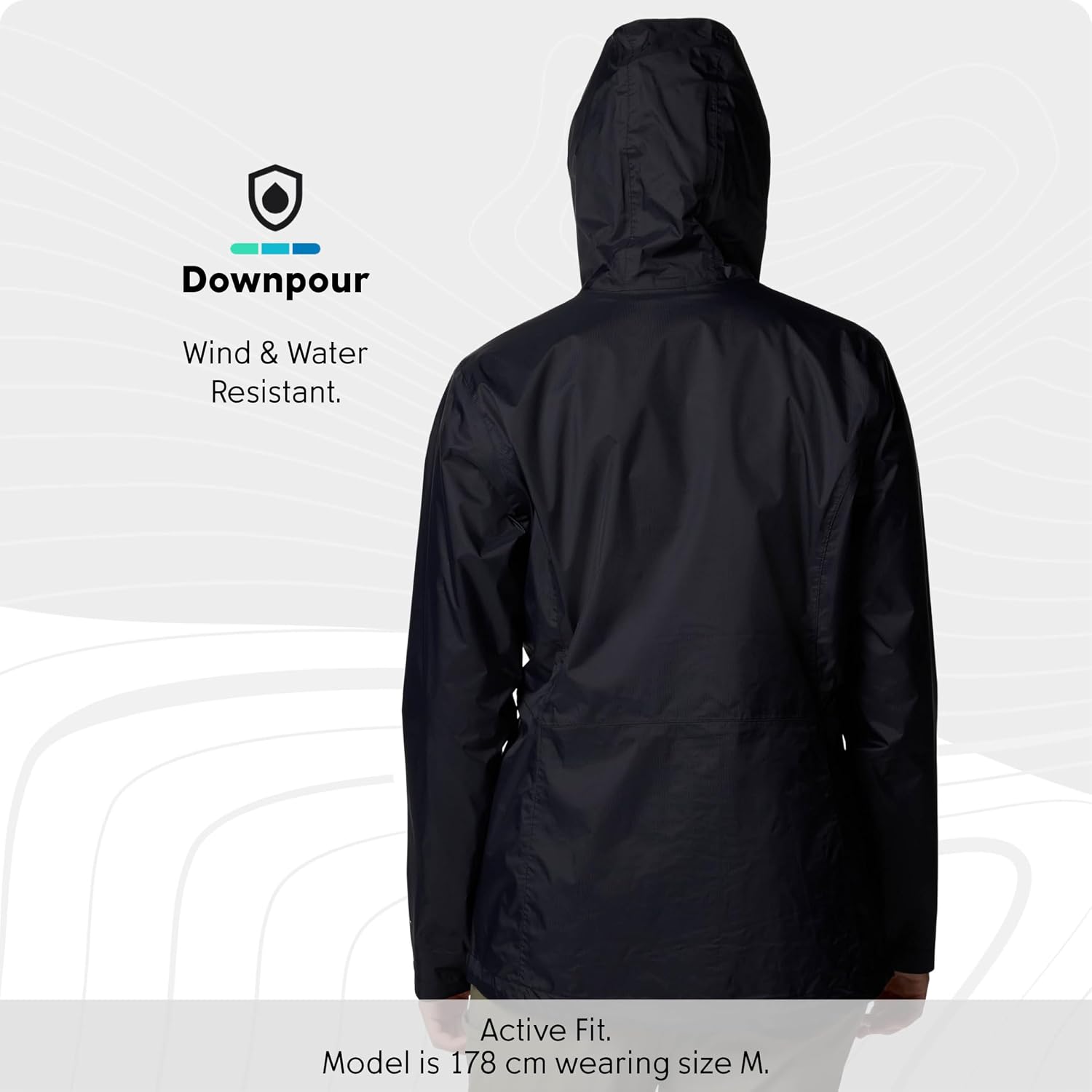 Detalle de Columbia Women’s Pouring Adventure 3 Waterproof Rain Jacket (Omni-Tech) – Black, Size L