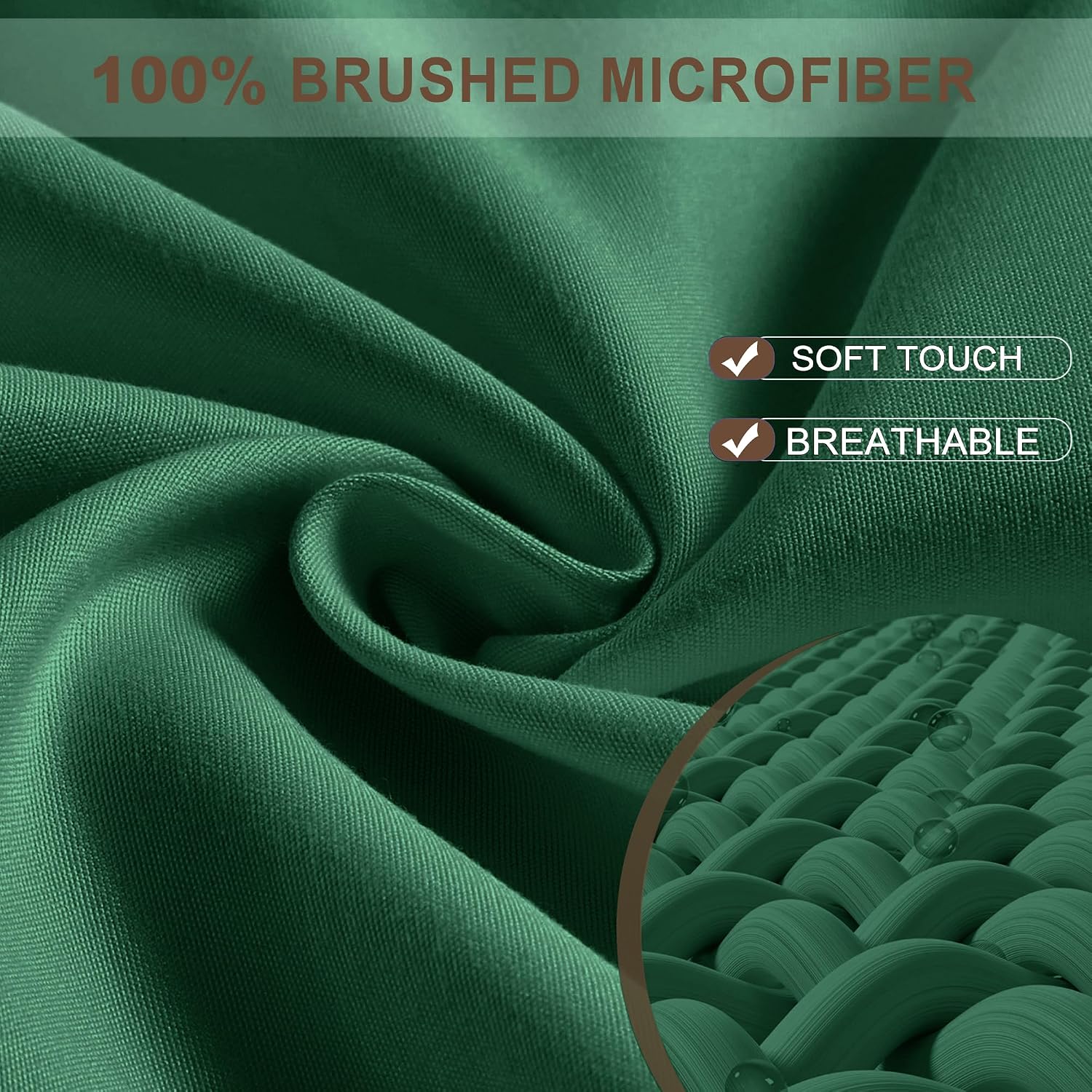 Detalle 2 de FreshCulture FC-01 Twin Fitted Sheet, Brushed Microfiber, Dark Green
