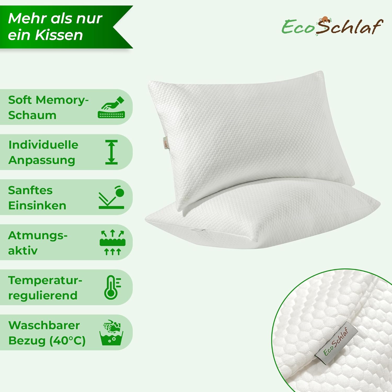 Detalle de EcoSchlaf Airflow Kopfkissen – Orthopädisches Nackenstützkissen mit Memory Foam