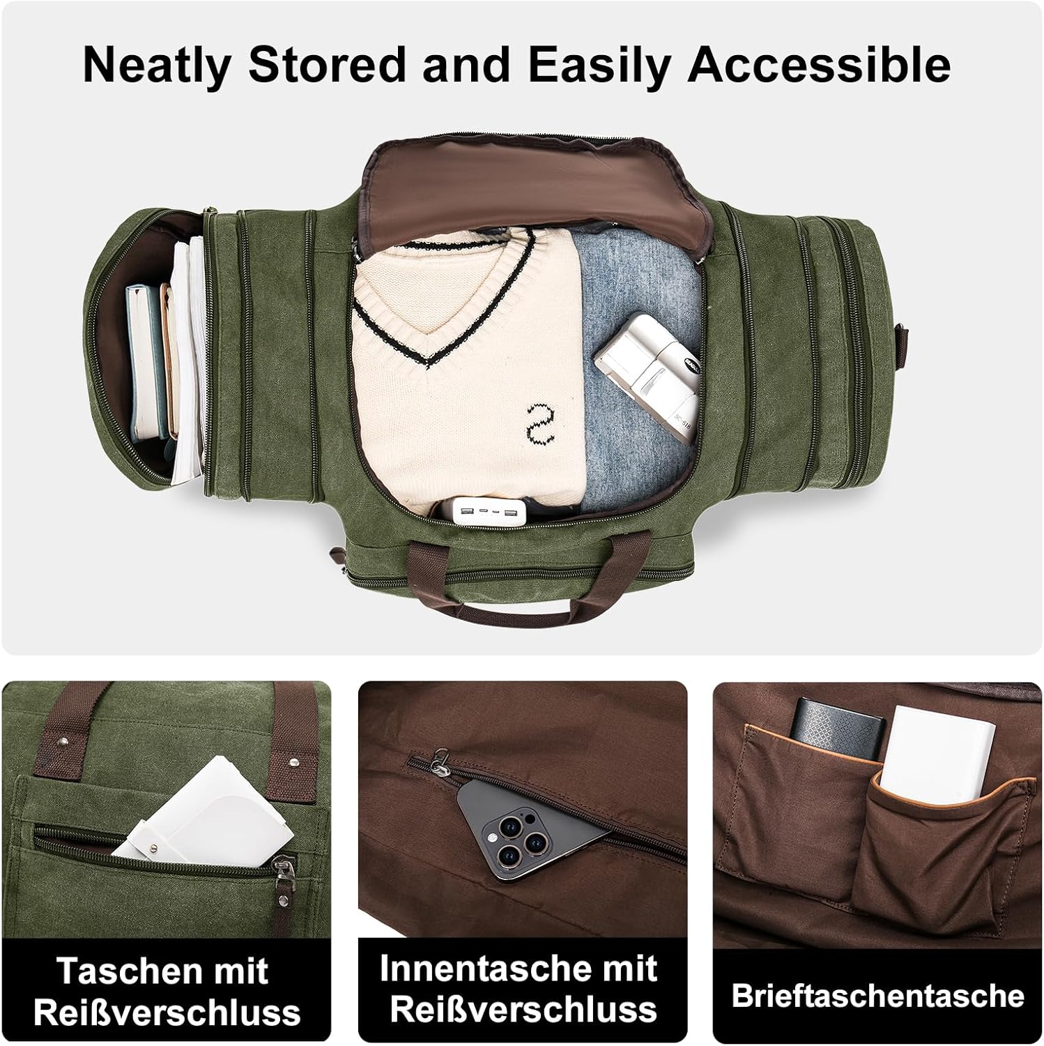Thumbnail 5 de Erweiterbare Reisetasche 70L – große Sporttasche mit ausziehbarer Länge (Oliv)