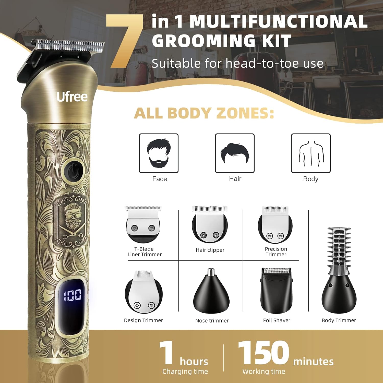 Detalle de Ufree Beard Trimmer 6500RPM cordless kit