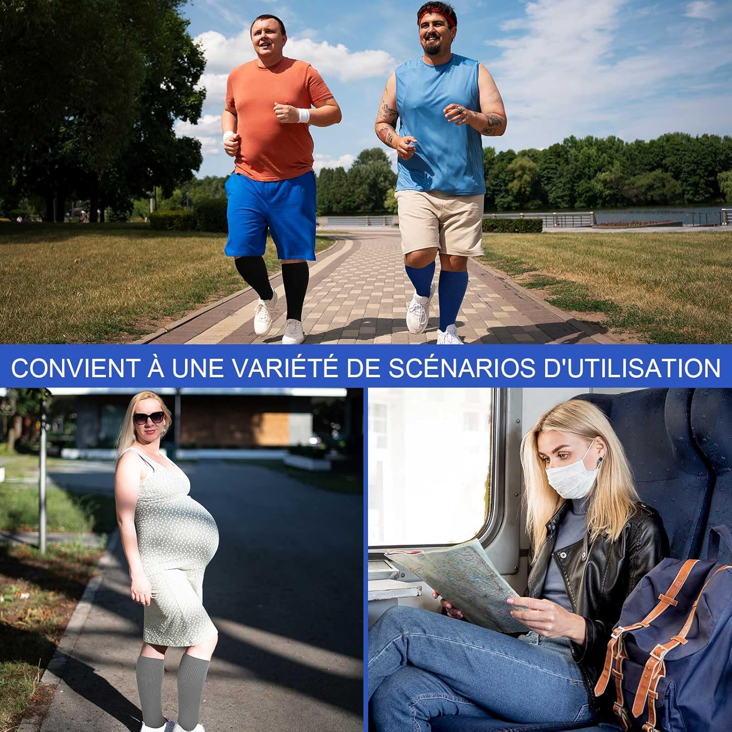 Thumbnail 6 de PUTUO chaussettes de compression pour mollet large (2XL à 7XL) – 3 paires