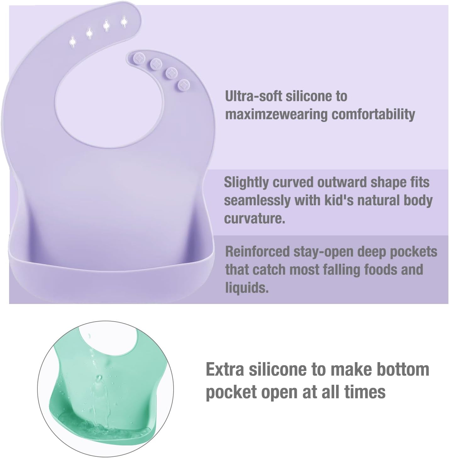 Thumbnail 3 de PandaEar 3 Pack Thick Silicone Baby Bibs for Toddlers (10–72 Months) with Food Catcher Pocket