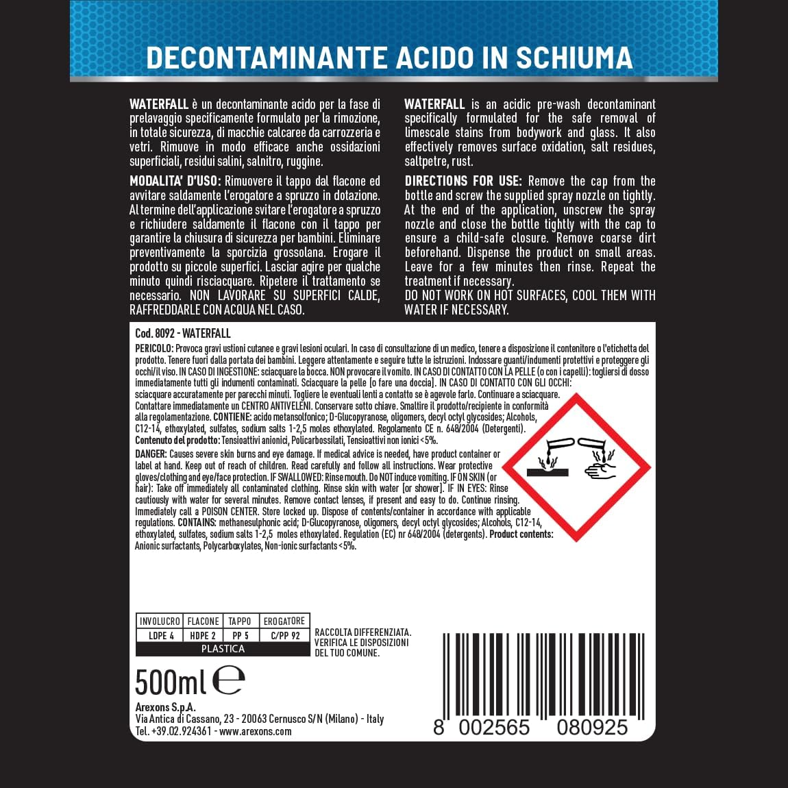 Detalle de Arexons Car Care Pro WATERFALL: Anticalcare in Schiuma per Prelavaggio, 500 ml