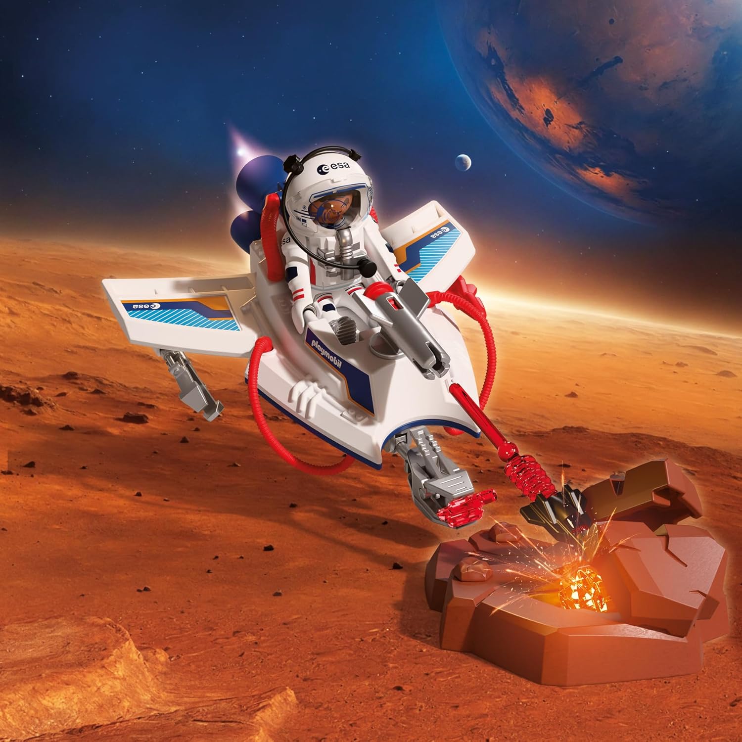 Detalle 2 de PLAYMOBIL Space ESA Space Glider con Astronauta (72013) – velivolo volante con tiro e braccio afferrante