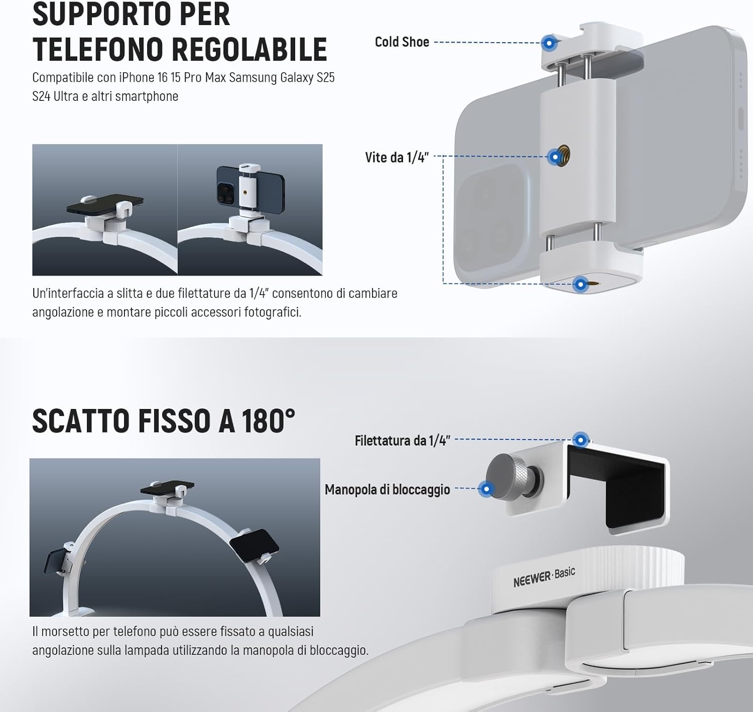 Thumbnail 5 de NEEWER BASICS HM02-D Lampada per unghie a mezzaluna da scrivania LED 29” da 36W con portatelefono
