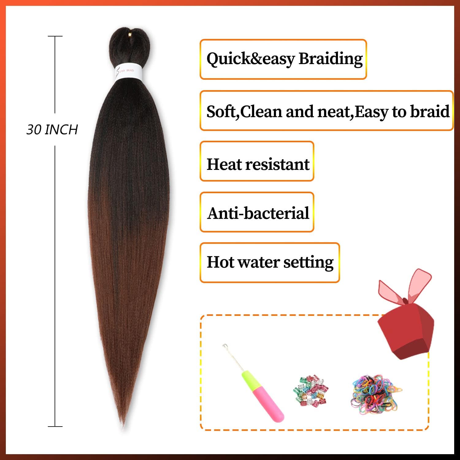 Thumbnail 3 de ShowJarlly Pre Stretched Braiding Hair – 6 paquets de 30 pouces (76 cm), couleur 1B/30#