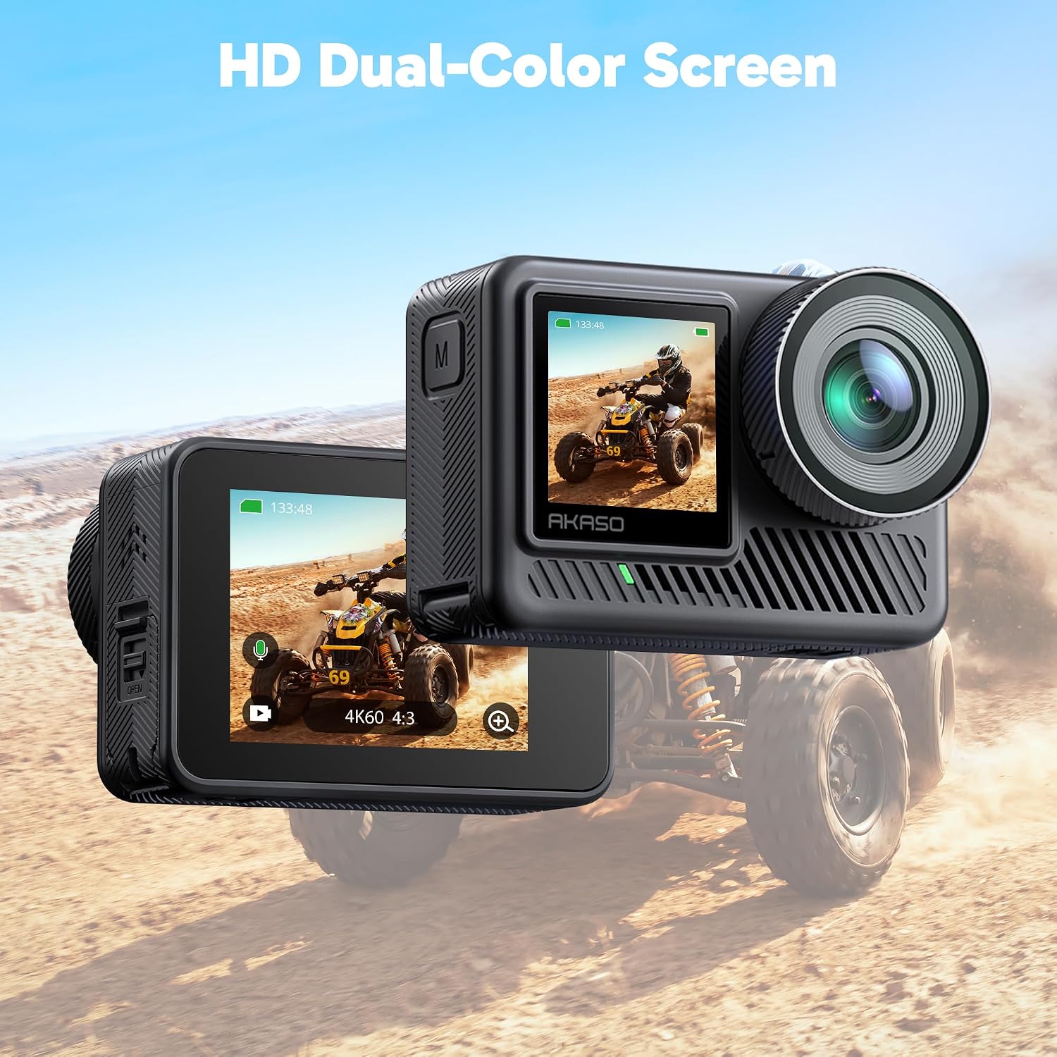 Detalle de AKASO Brave 8 Lite waterproof action camera for 4K60 video, 20MP photos and dual screens