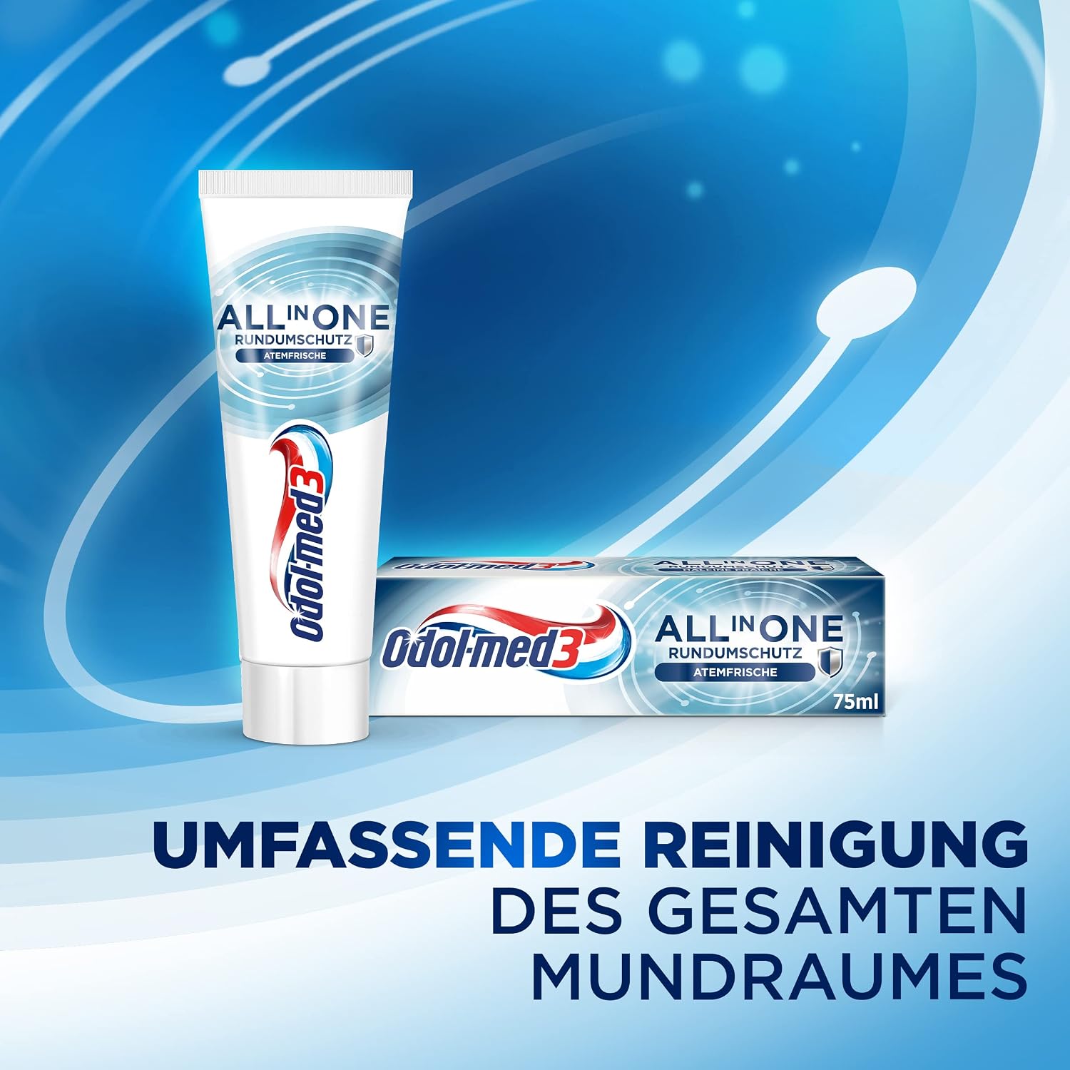 Detalle de Odol-med3 All in One Schutz Atemfrisch Zahnpasta 4 x 75 ml – Frischer Atem und umfassender Mundschutz