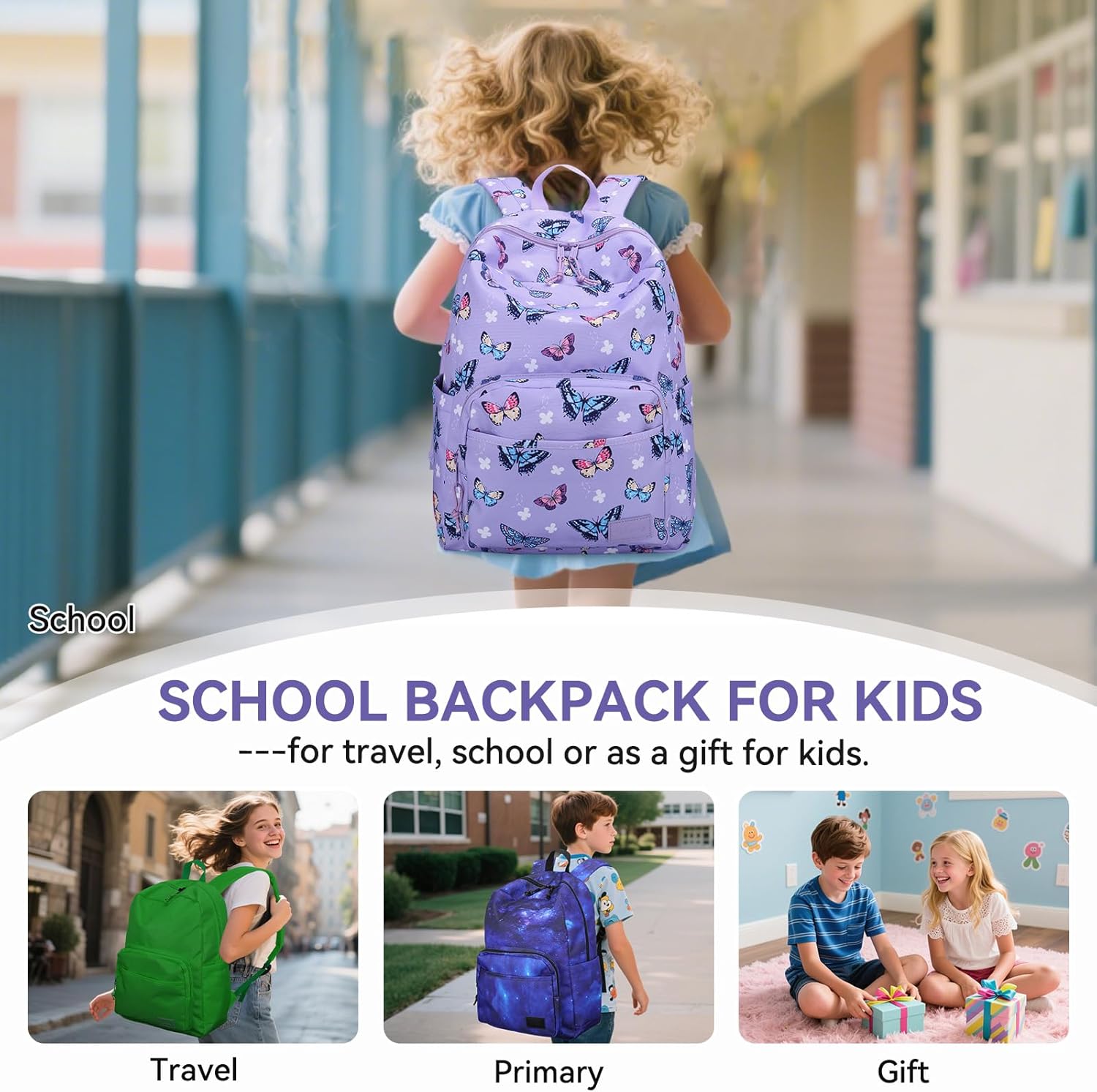 Thumbnail 6 de VASCHY School Backpack: Lightweight 17L Rucksack with Butterfly Print for Kids and Adults