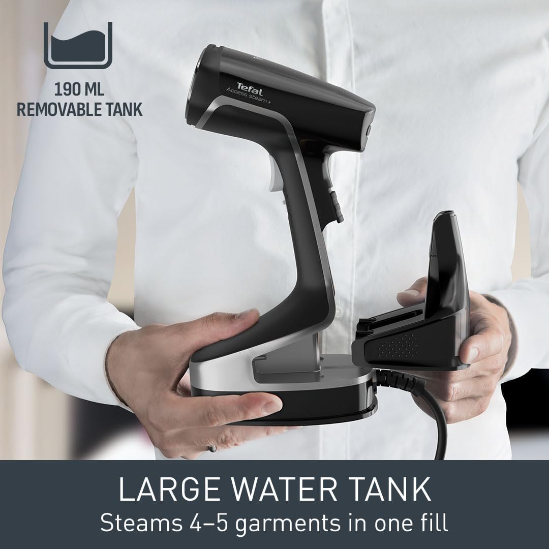 Detalle de Tefal DT8250 Handheld Clothes Steamer (Access Steam Force) – ready in 25 seconds, 90g/min boost, black and silver
