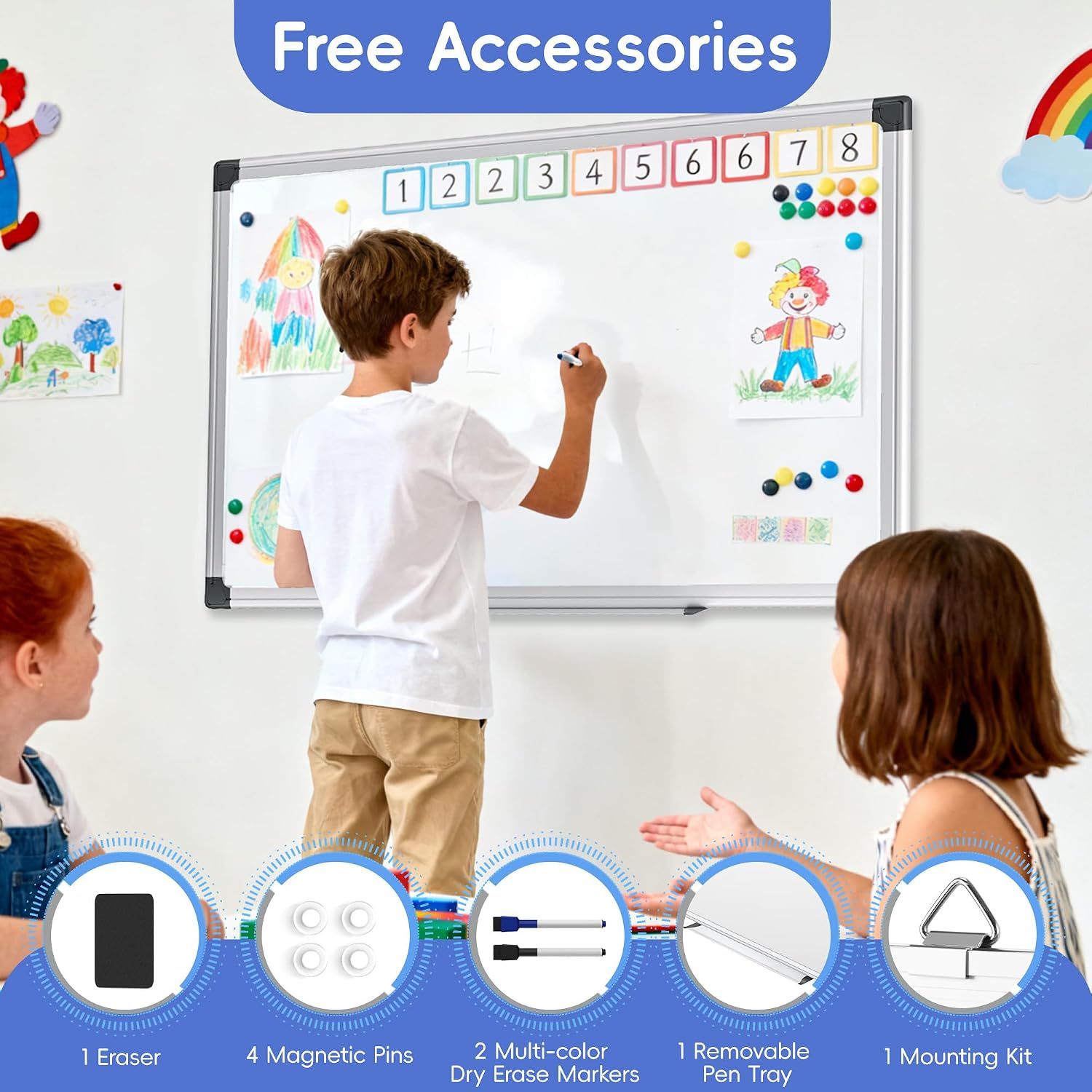 Detalle de VUSIGN VS013-202609 Magnetic Whiteboard, 36" x 24", Silver Aluminum Frame