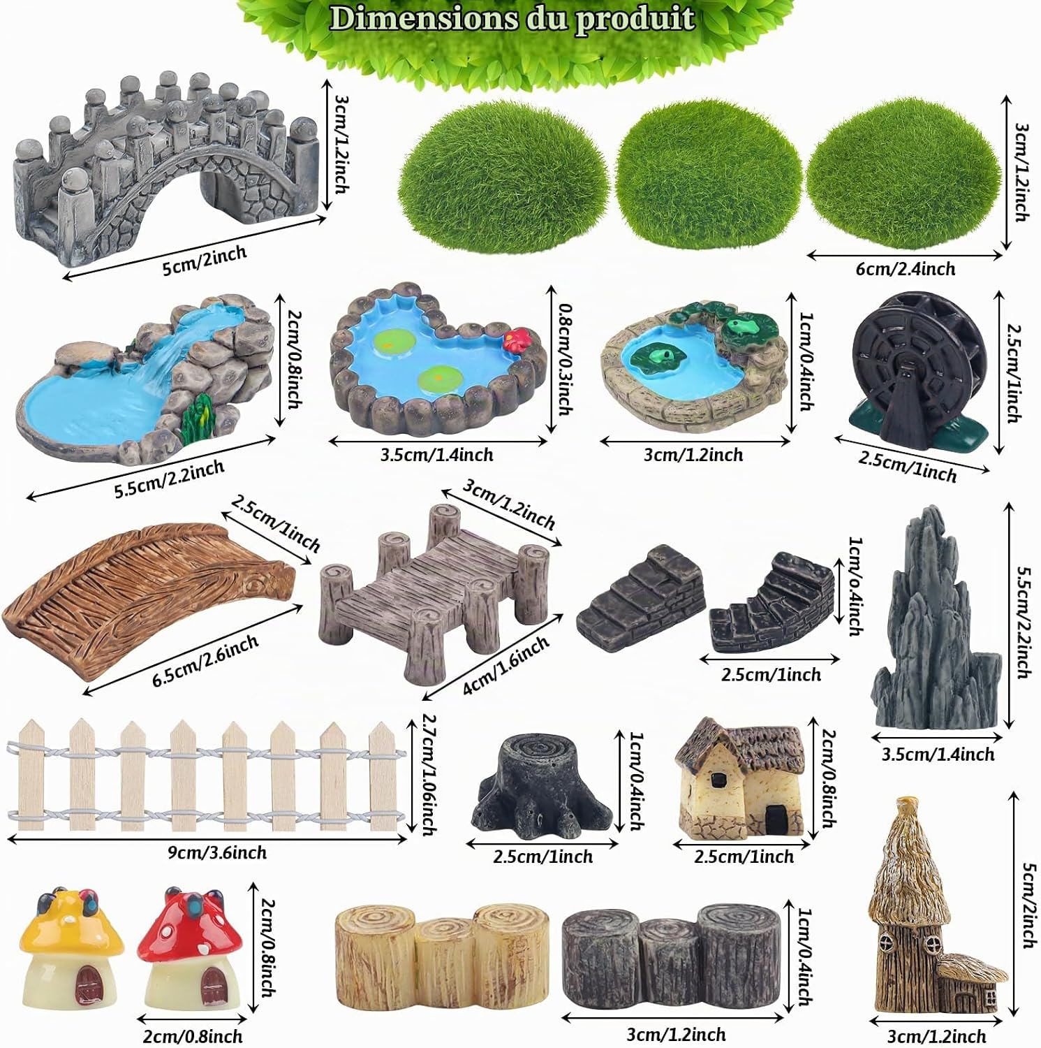 Detalle 2 de QUOZUO 1329-QEU miniatuurtuinset met 21 sprookjesachtige decoraties