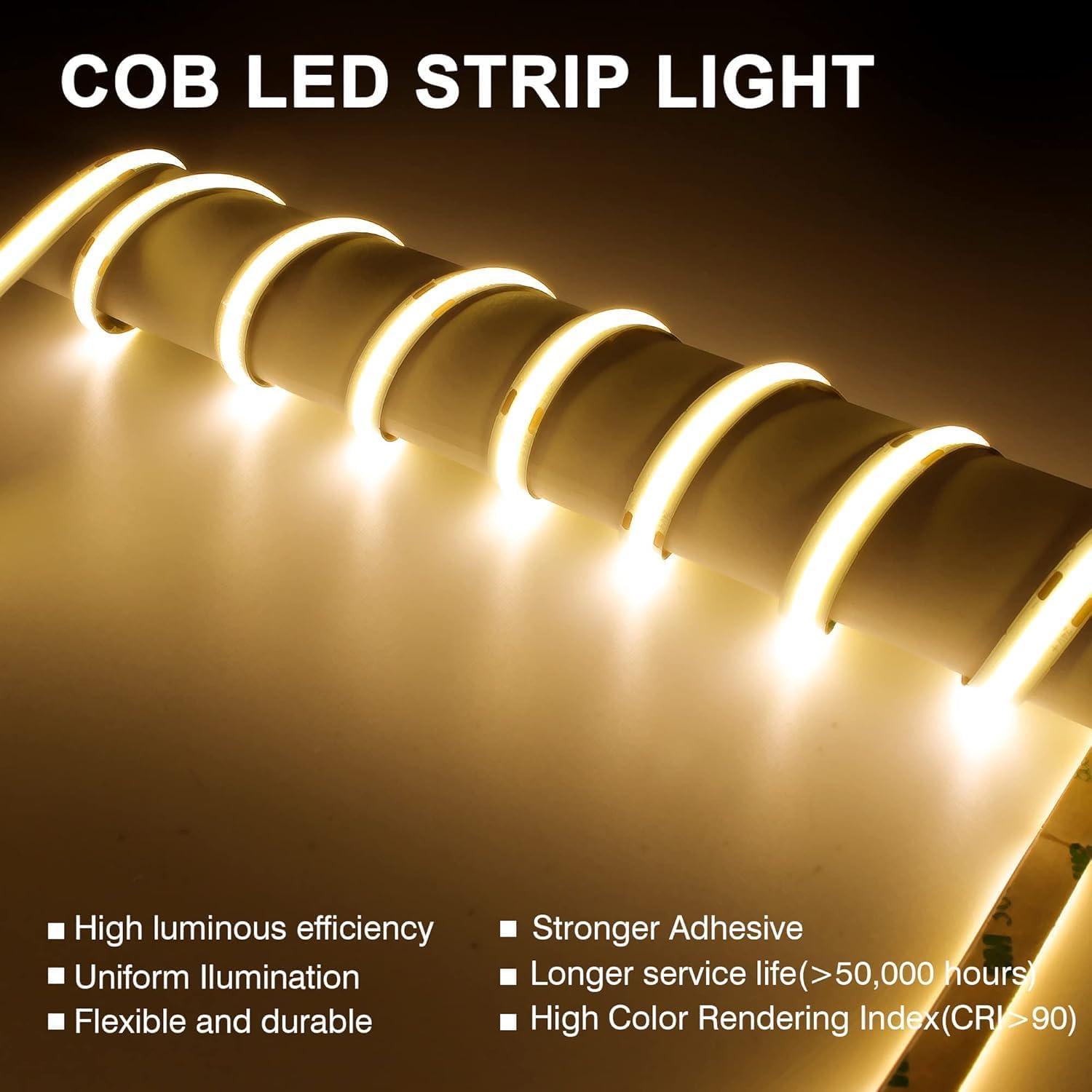 Detalle 2 de BERIXDEEP COB LED Strip 20m with 480 LEDs/m, 24V, 3000K – Warm White, Dimmable