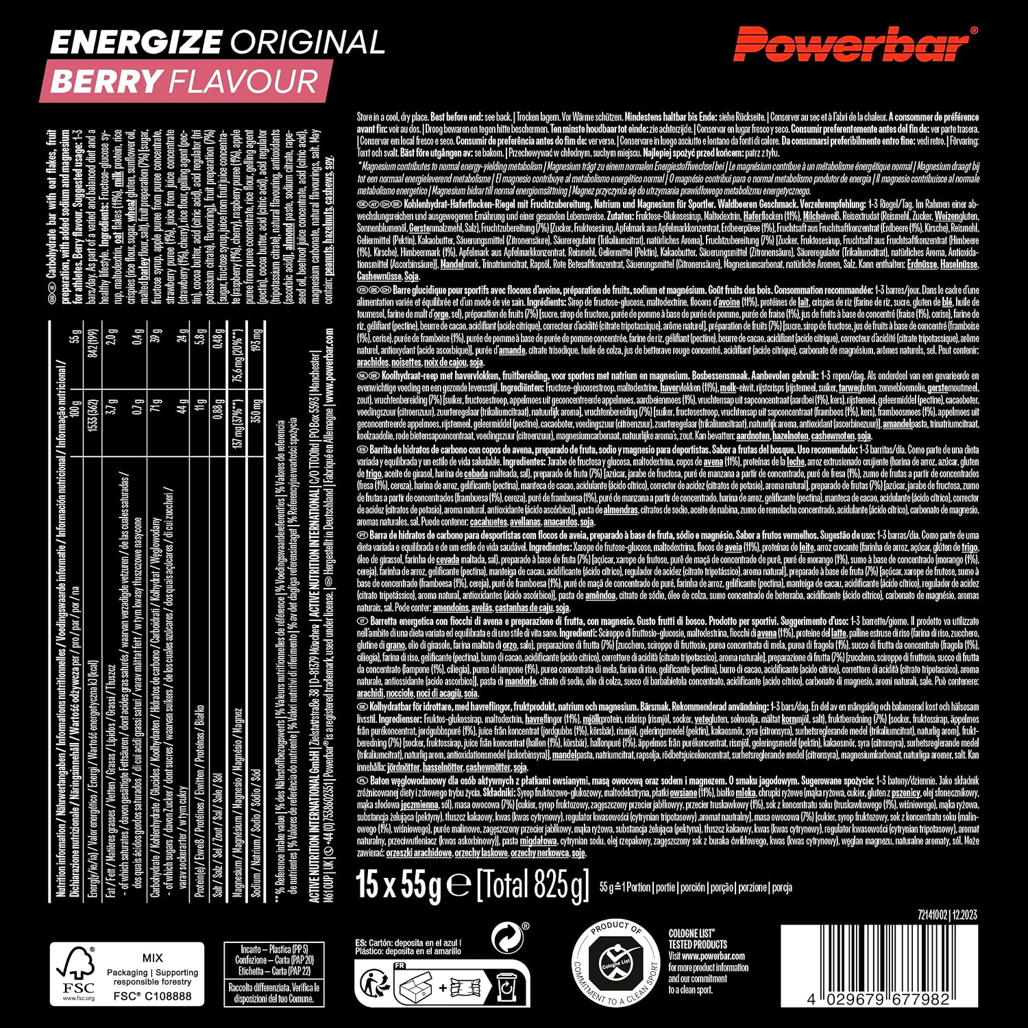 Detalle de Powerbar Energize Original Berry – 15x55 g Hoch-Kohlenhydrat-Riegel mit Magnesium & Natrium