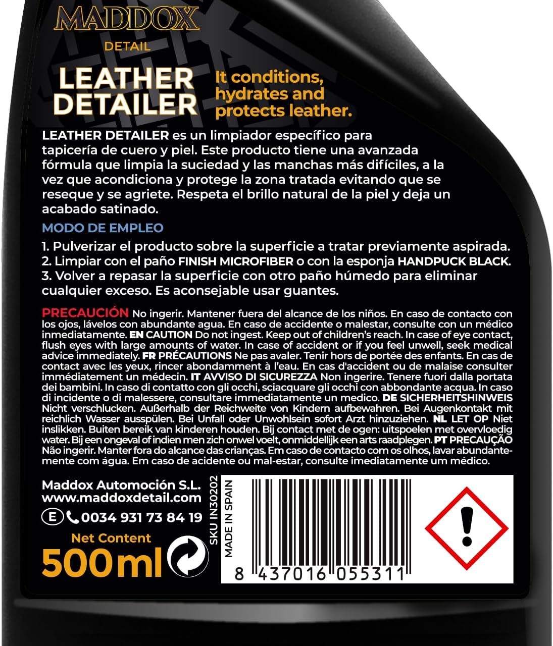 Detalle de Maddox Detail Leather Detailer 500ml limpiador cuero