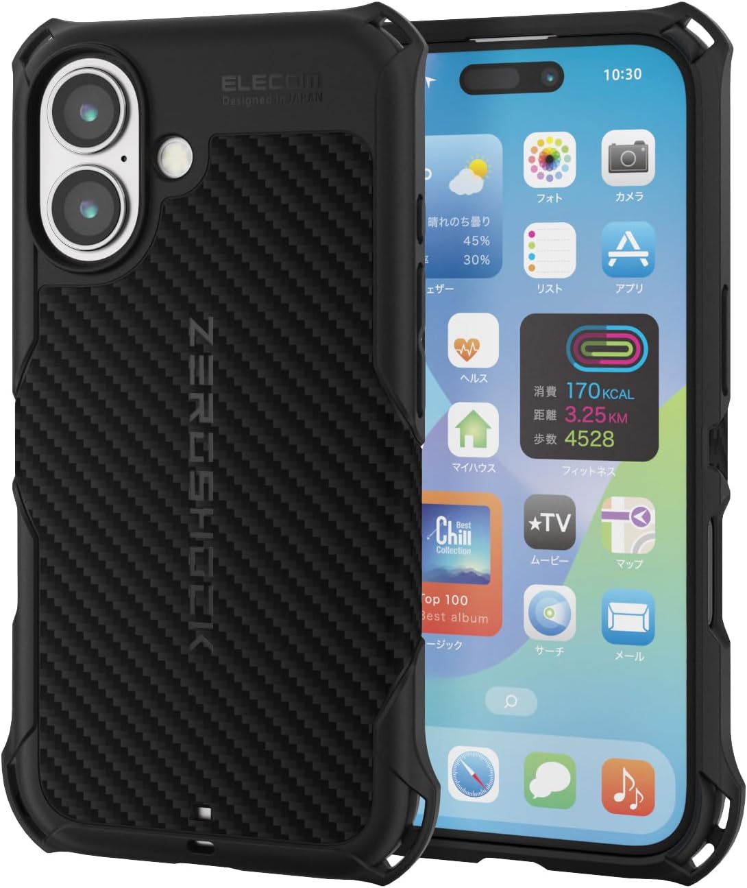 Detalle de エレコム ZEROSHOCK PMWA24AZEROGBK iPhone 16ケース 4つ角ダンパー・ハニカム構造・ワイヤレス充電対応