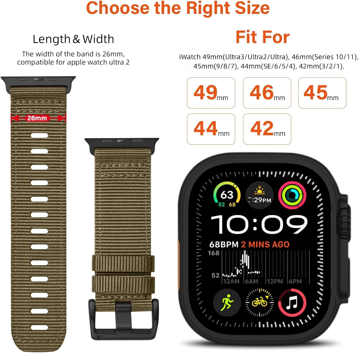 Detalle de Nylon Watch Band for Apple Watch Ultra 3/2/1 (49mm/46mm/45mm/44mm/42mm) — Breathable Adjustable Loop Strap