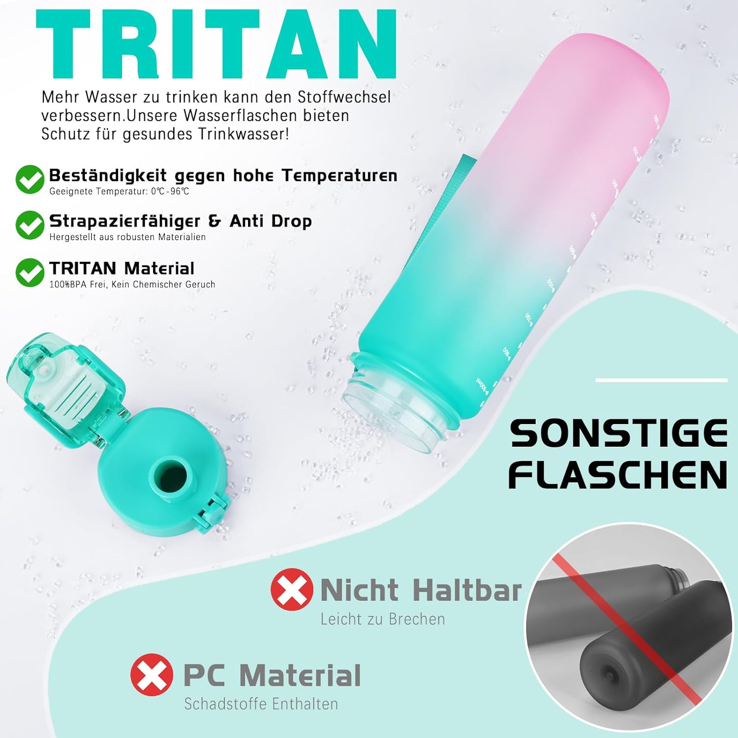 Thumbnail 3 de AOPREL Trinkflasche 1l – BPA-frei, Tritan, mit Filter und Bürste, auslaufsicher