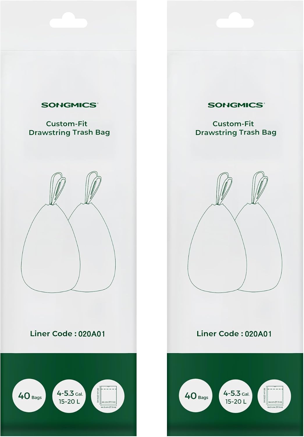 Detalle de SONGMICS Heavy-Duty Bin Bags (Drawstring) for 15–20L kitchen bins, 2 rolls of 80