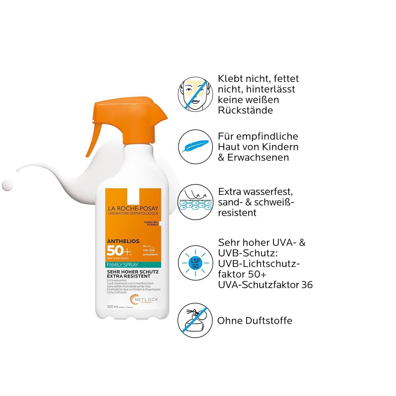Detalle de La Roche-Posay Anthelios Invisible Family Spray LSF 50+ – unsichtbarer, wasserfester Sonnenschutz für die ganze Familie