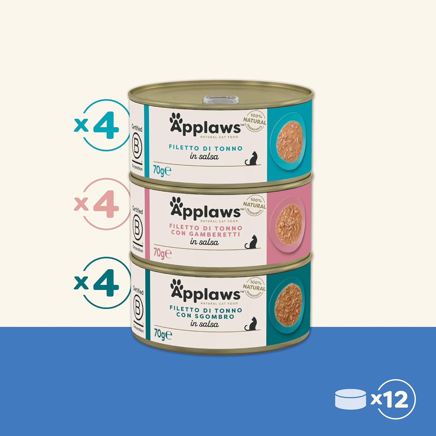 Detalle 2 de Applaws cibo umido 100% naturale per gatti adulti – Selezione di pesce in salsa, 12 lattine da 70 g
