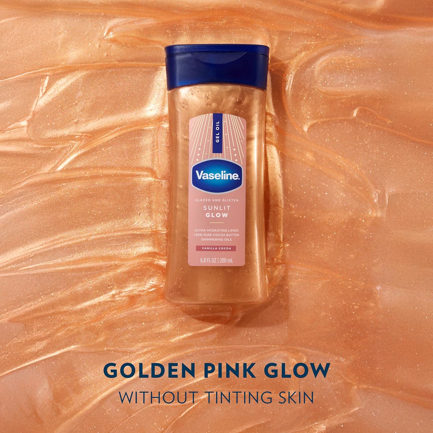 Thumbnail 2 de Vaseline Glazed & Glisten Sunlit Glow Body Gel Oil (Vanilla Cocoa Shimmer) with Pure Cocoa Butter, 6.8 Oz