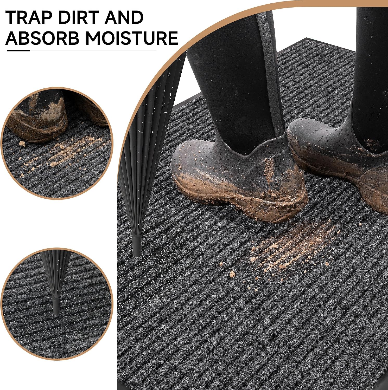 Detalle de 100pointONE Front Door Mat for Outside Entrance (120" x 36") — low profile, non-slip scraper mat